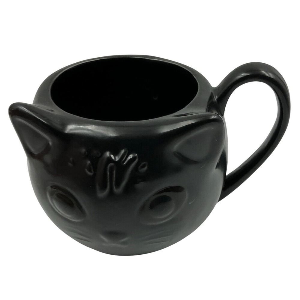 Rae Dunn Black Cat Vibes Mug Halloween Cat Face Heat Reveal Eyes Magenta Artisan